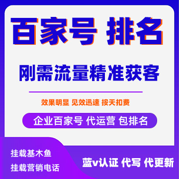 百家号代运营一条龙服务：百家号文章关键词排名，蓝v认证代运营 ，账号首页必现
